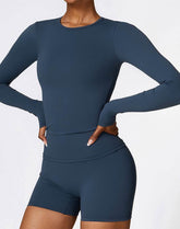 Crewneck Long Sleeve Shirt Basic Tees Slim Fit Crop Tops