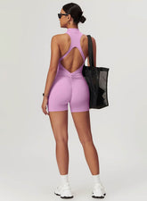 Zip Up Sleeveless Workout Shorts Jumpsuit