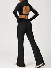 Sport Set with Turtleneck Long Sleeve Crop Top and Flared Pant