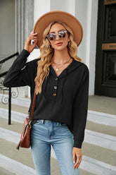 Button Hooded Sweatshirt Loose Long Sleeve Casual Tops