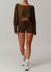 Sports Sets with Long Sleeve T-Shirts and Tight Shorts