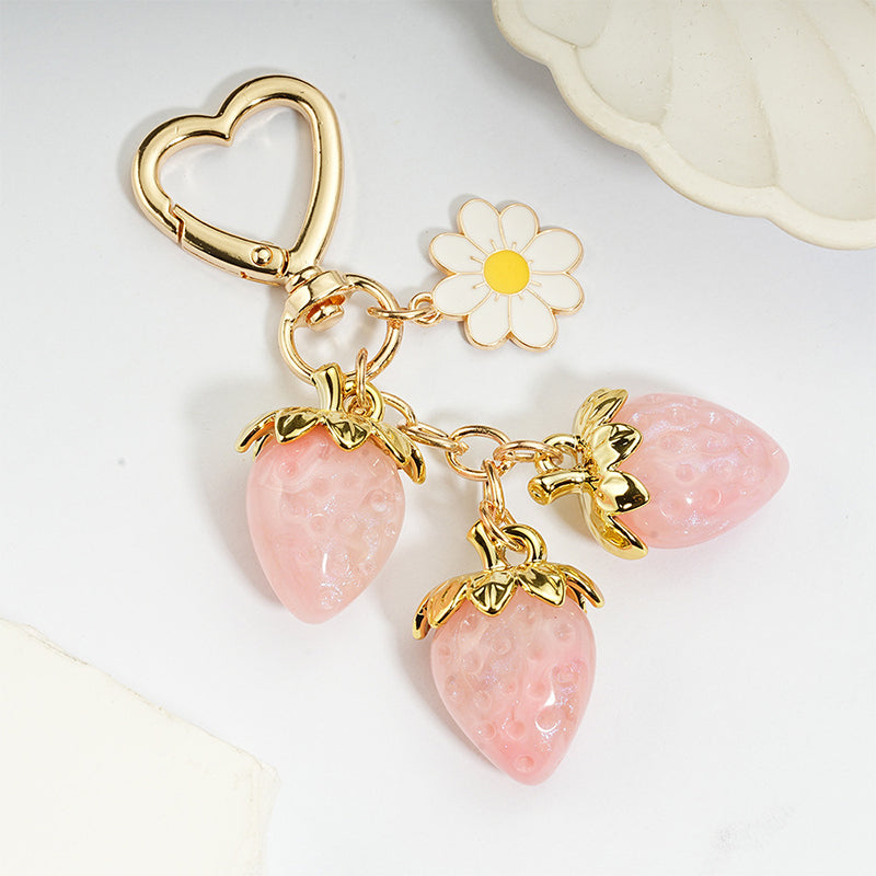 Cute Strawberry Keychain Bag Charm with Flower