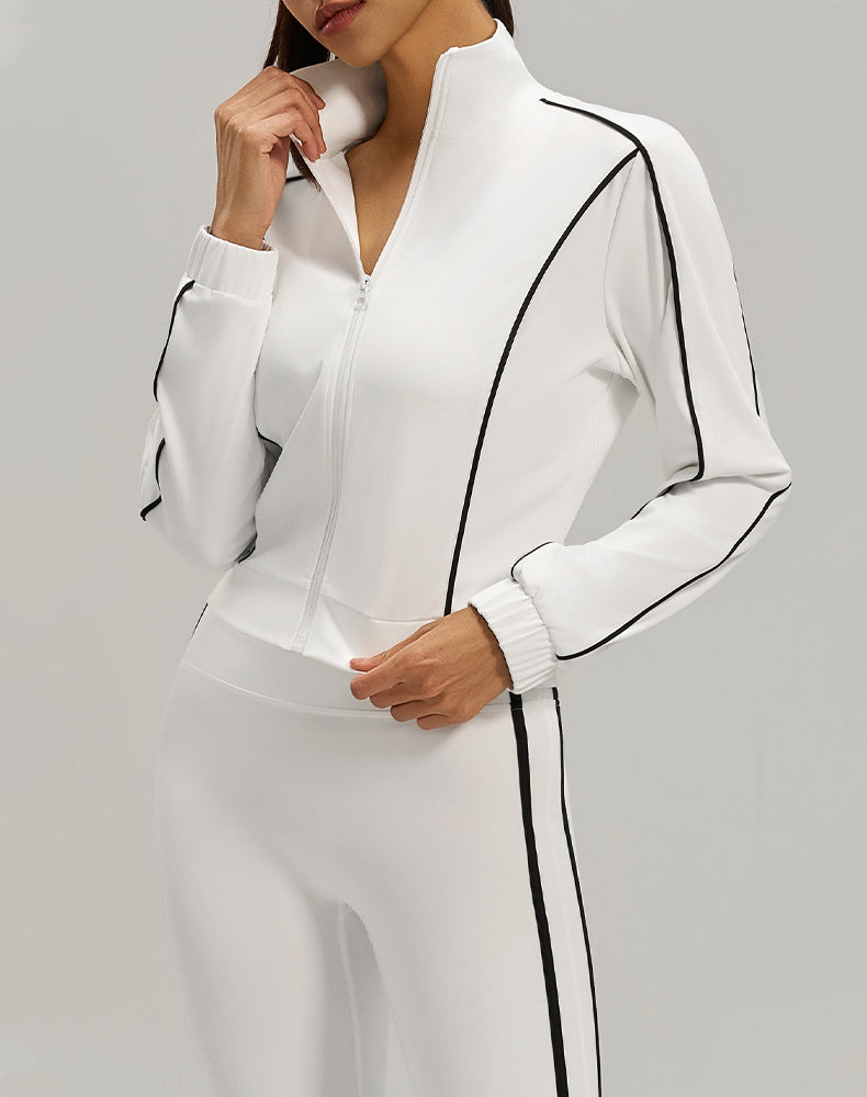 Stand Collar Workout Track Jackets Full Zip Crop Coat