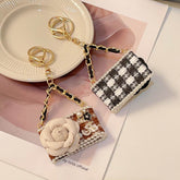 Metal Camellia Flower Mini Diamond Bag Shape Keychain