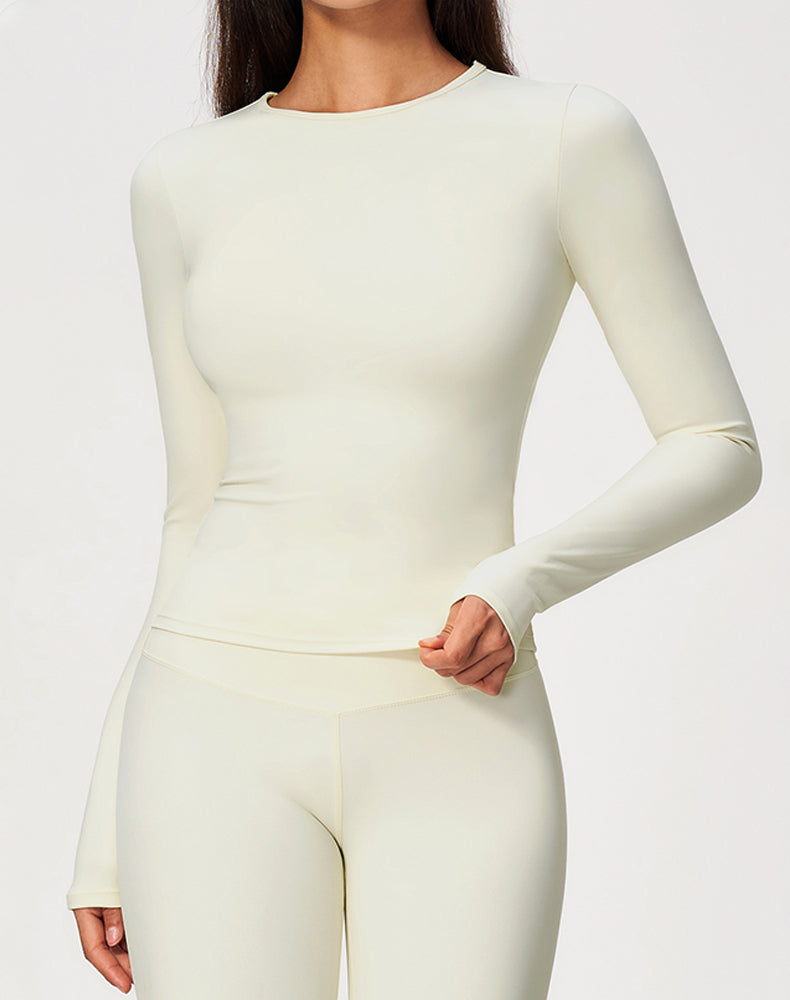 Crewneck Long Sleeve Shirt Basic Tees Slim Fit Crop Tops