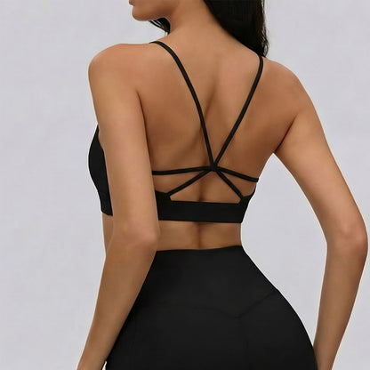 Strappy Crisscross Back Sports Bra with Removable Cups