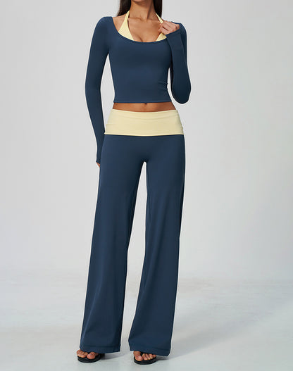 2 Piece Long Sleeve Sports T-Shirt and Fold Over Flare Pant