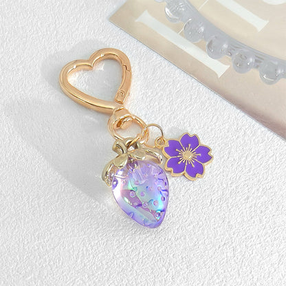 Strawberry Heart Bag Keychain Cherry Blossom Purse Charm