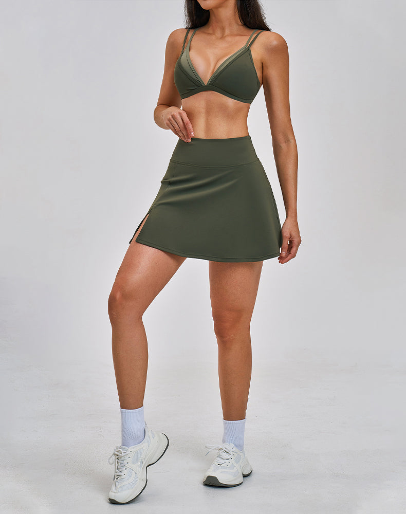 Tennis Sets with Fake Two Piece Sports Bra and Mini Skirt