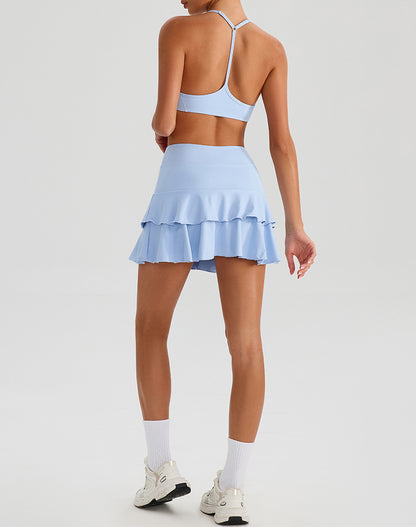 Tennis Set with Sports Bra and Double Ruffle Golf Skirt