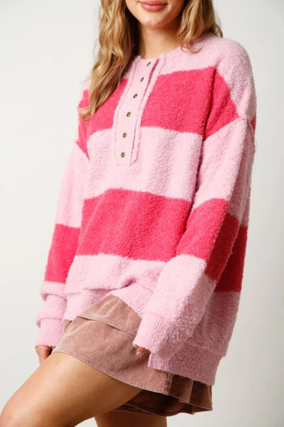 Half Button Color Block Pullover Sweater | Trendy &amp; Versatile