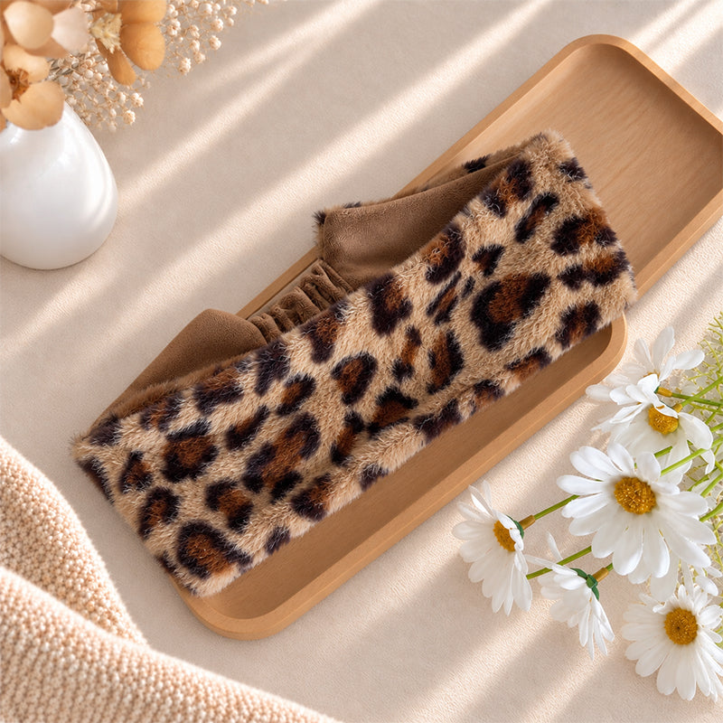 Leopards Print Faux Fur Elastic Warm Sports Headband