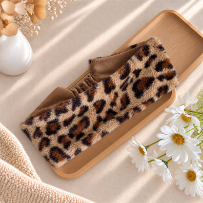 Leopards Print Faux Fur Elastic Warm Sports Headband