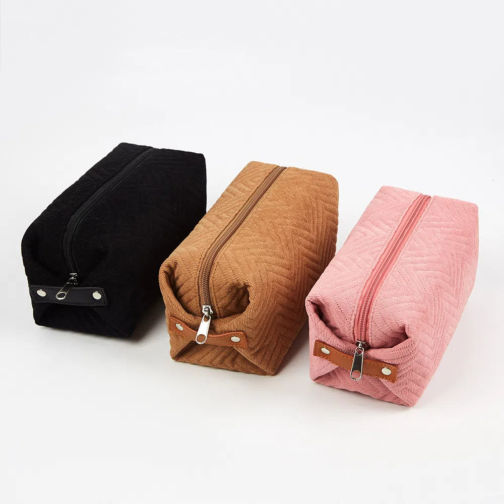 Square Quilted Wavy Corduroy Makeup Storage Bag | Stylish &amp; Durable