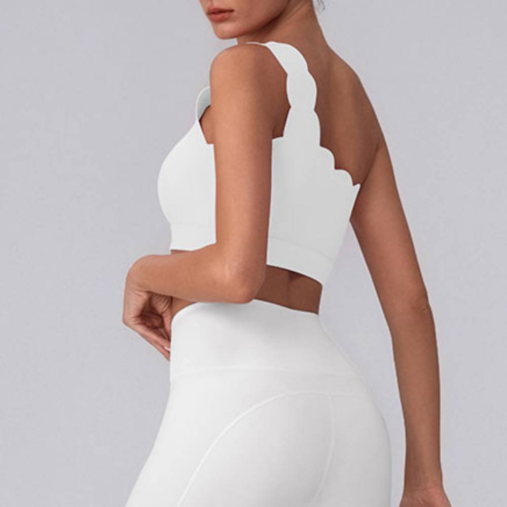Wavy One Shoulder Sports Bra Tank Top with Removable Pads