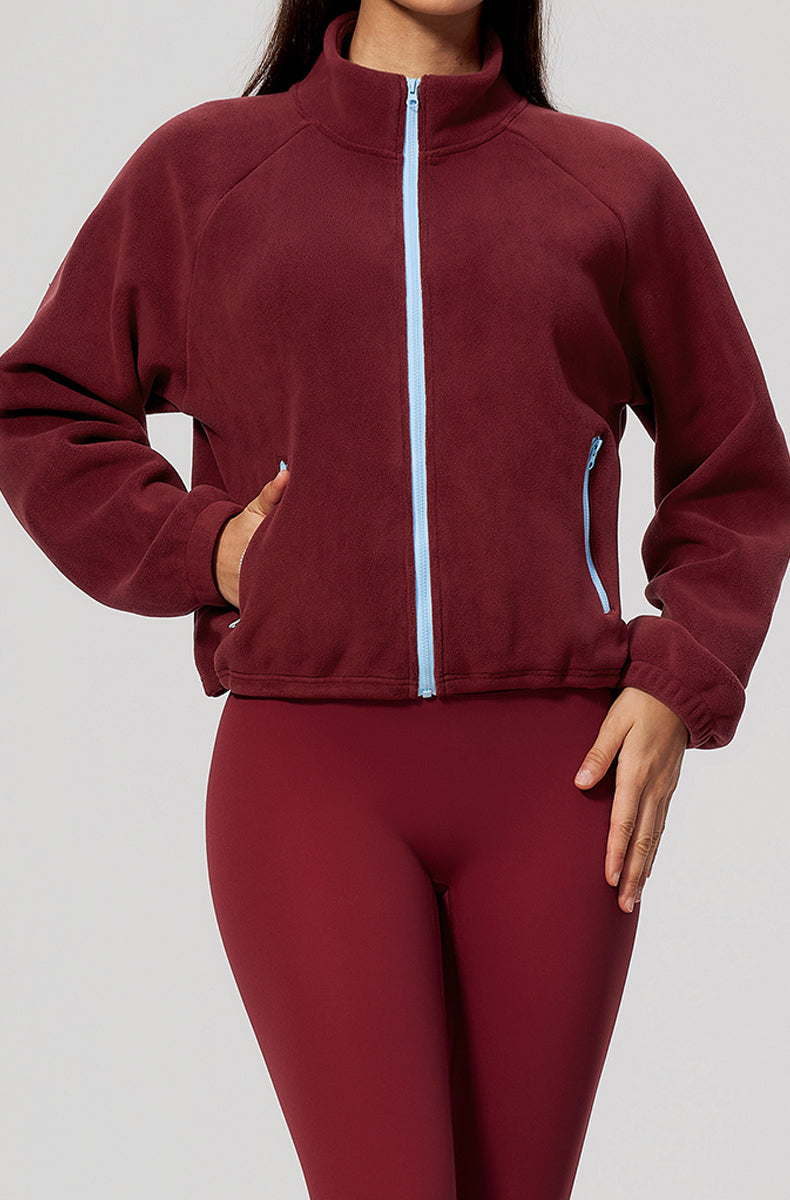 Winter Polar Fleece Jacket with Contrast Zippered Pockets