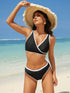 Color Block V Neck Bikini Set