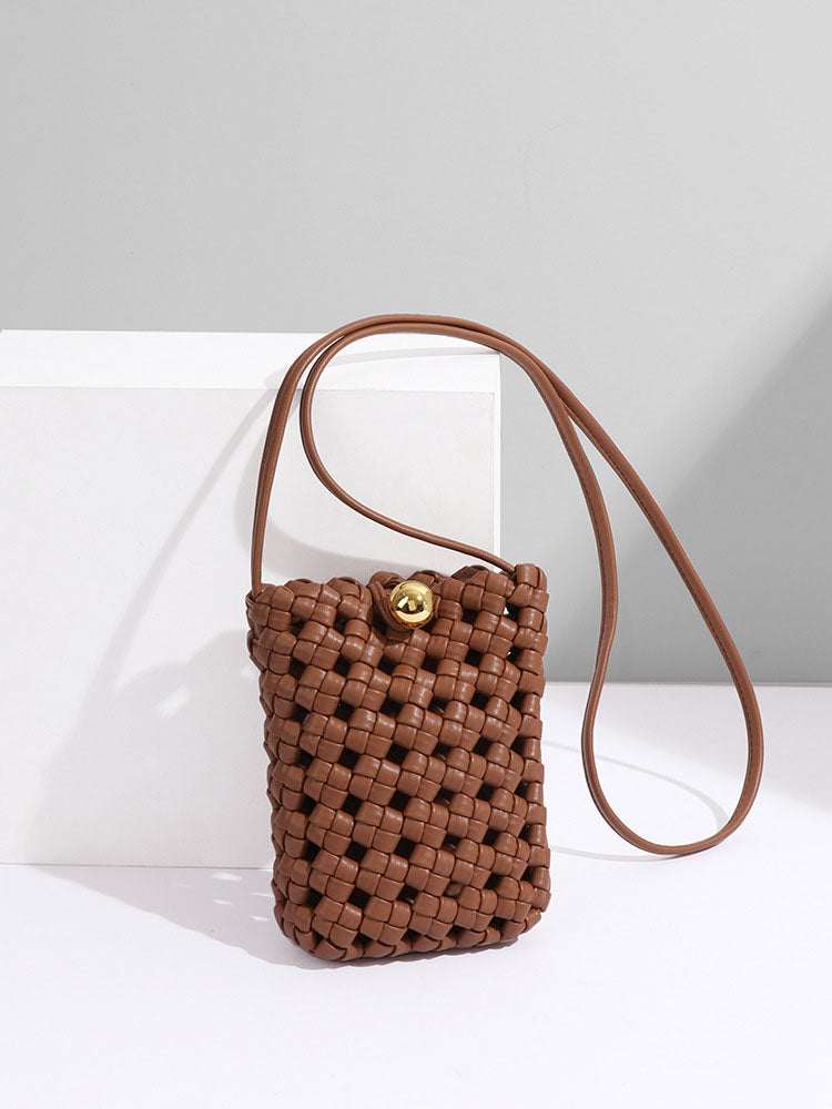 PU Leather Woven Mobile Phone Bag | Stylish Shoulder Crossbody Design