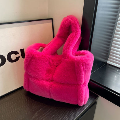 Winter Soft Plush Shoulder Handbag Bag Large Fluffy Tote Bag
