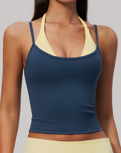Faux Two Piece Color Block Yoga Tank Tops