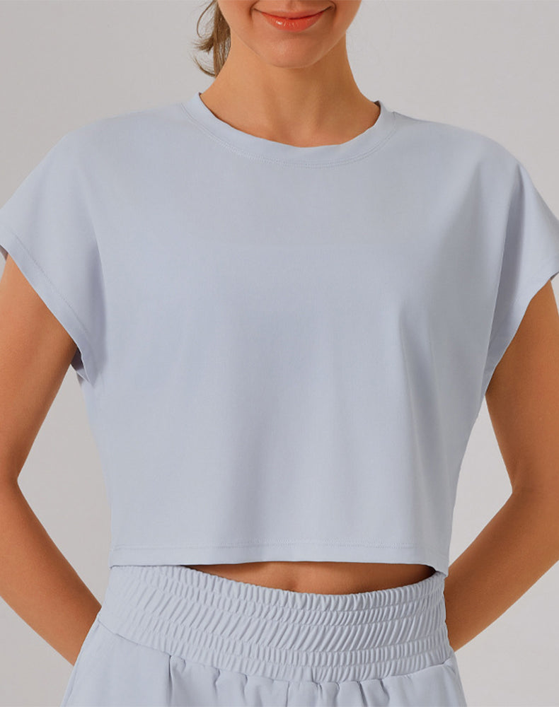 Crewneck Loose Crop Tops Batwing Short Sleeve T-Shirts