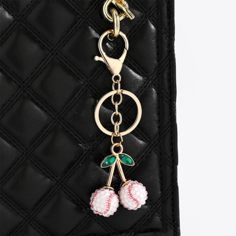 Rhinestone Sports Ball Cherry Keychain Key Ring Bag Charm