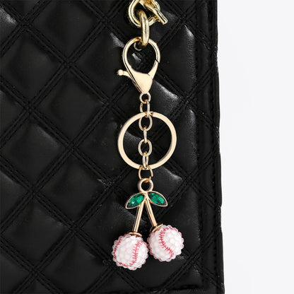 Rhinestone Sports Ball Cherry Keychain Key Ring Bag Charm