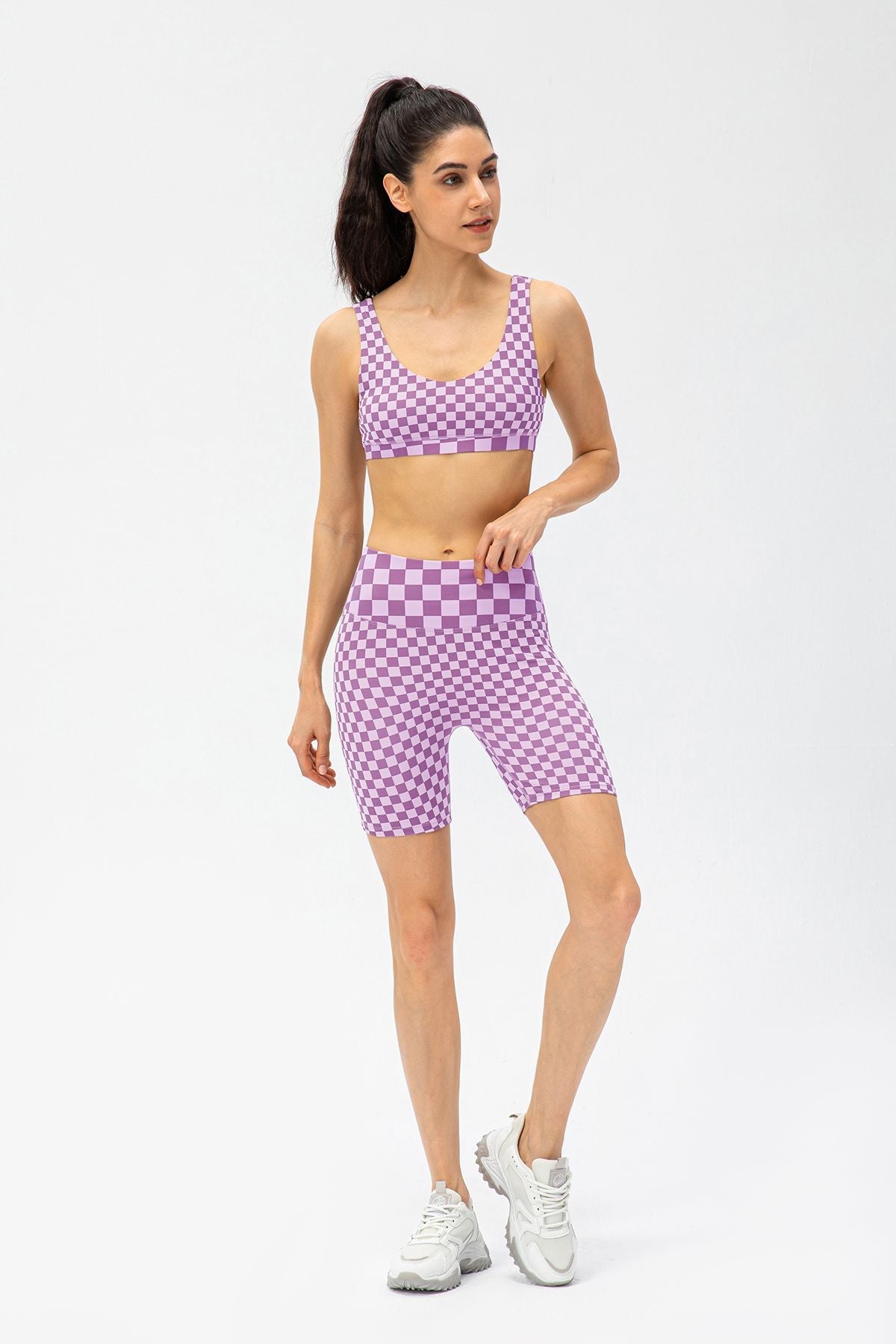 Checkerboard High Rise Biker Shorts