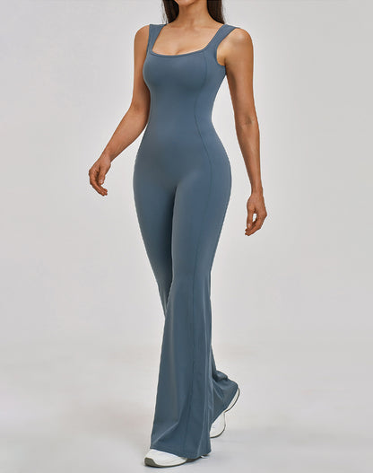 Backless Yoga Flare Leg Jumpsuit One Piece Athletic Bodysuit
