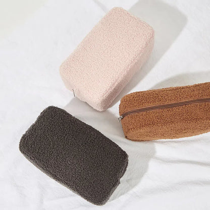 Solid Plush Makeup Bag | Stylish &amp; Cozy Design for Everyday Use