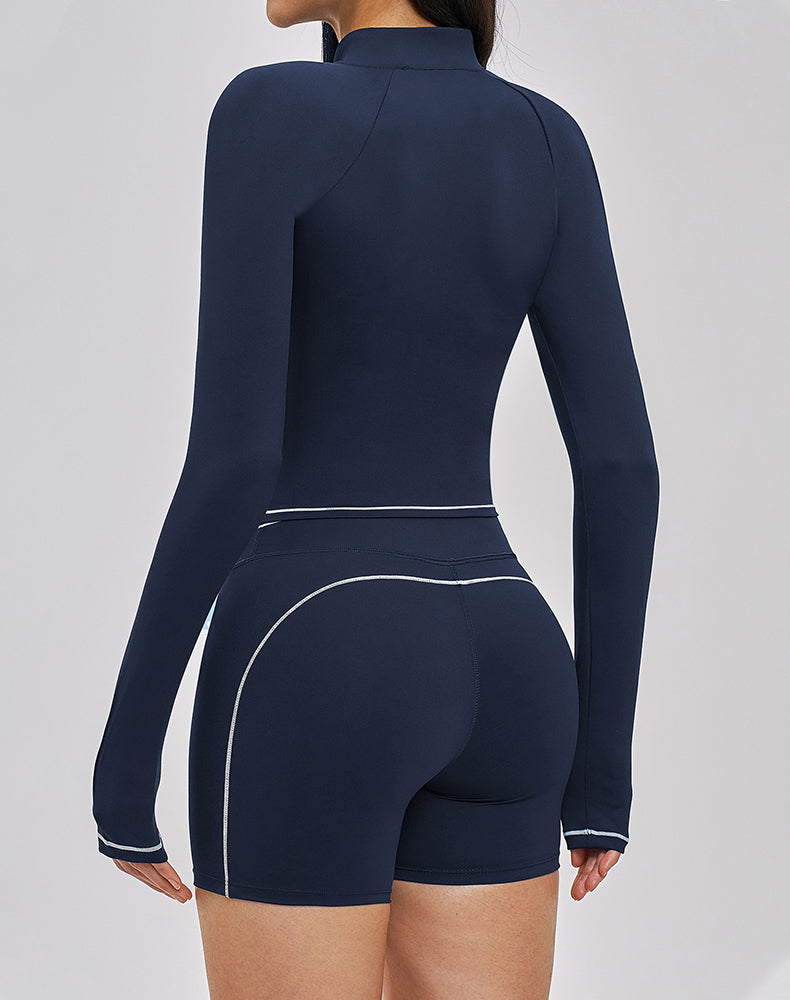 Zip Up Crop Jacket Cropped Long Sleeve Athletic Tops