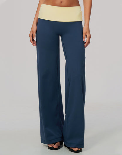 Color Block Fold Over Wide Leg Yoga Flare Pants