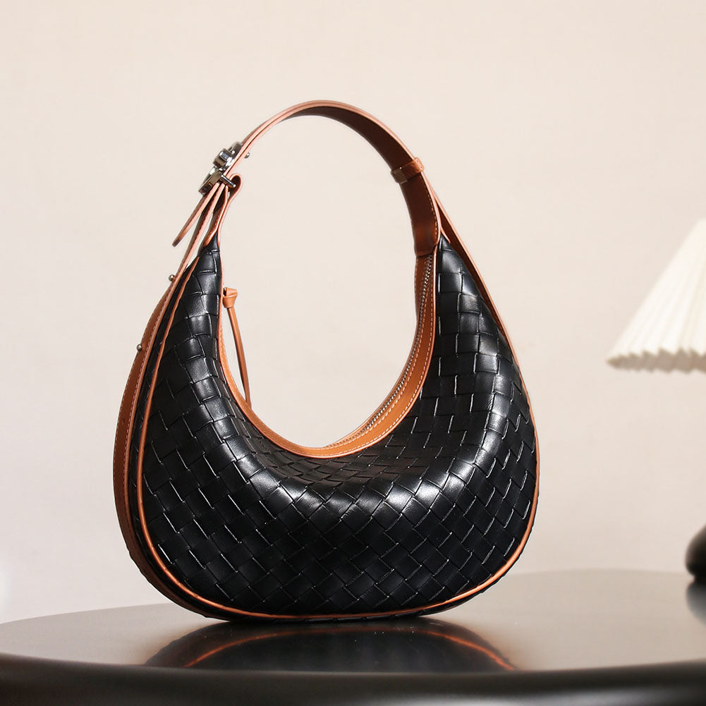 Woven Leather Handbag Half Moon Bag