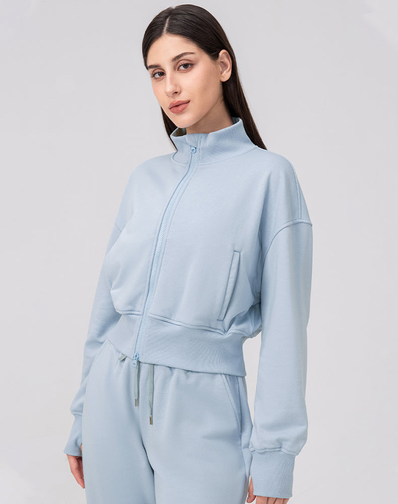 Sports Long Sleeve Hooded Loose Coat Casual Cropped Top