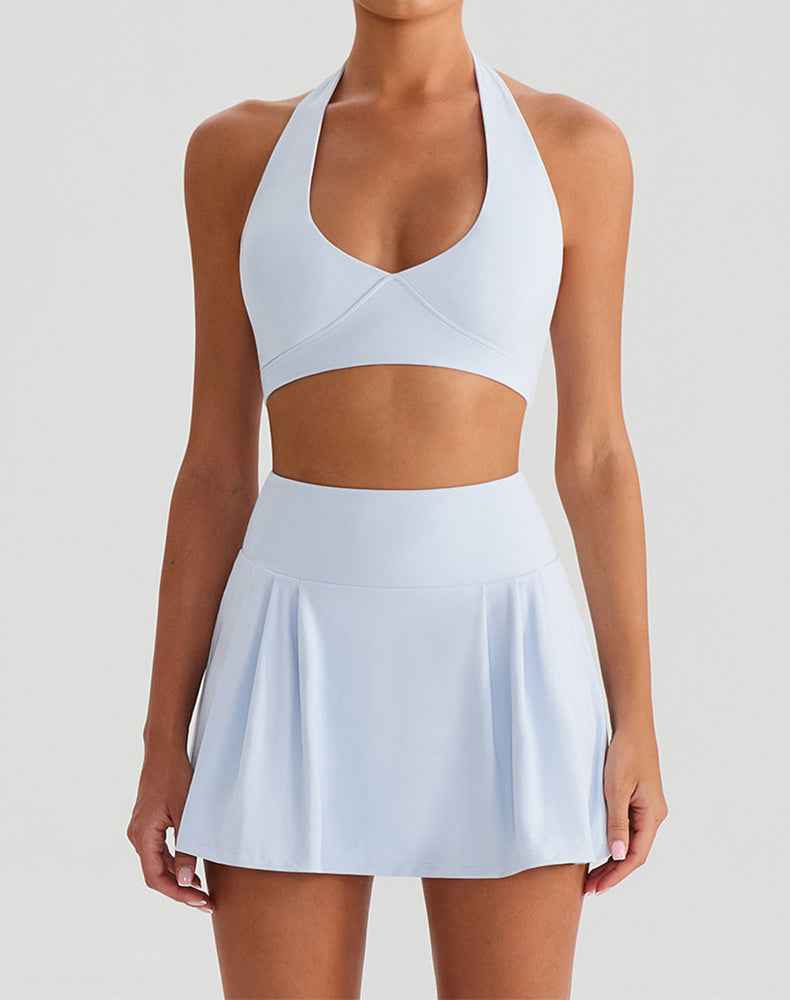Tennis Sets with Halter Sports Bra and Golf Pleated Skirt