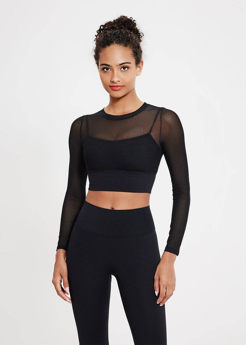 Mesh Long Sleeve Workout T-Shirt - Black