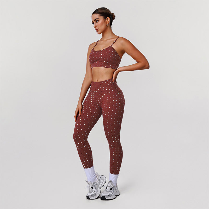 Silver Polka Dot Activewear Sets with Sports Bra and Legging