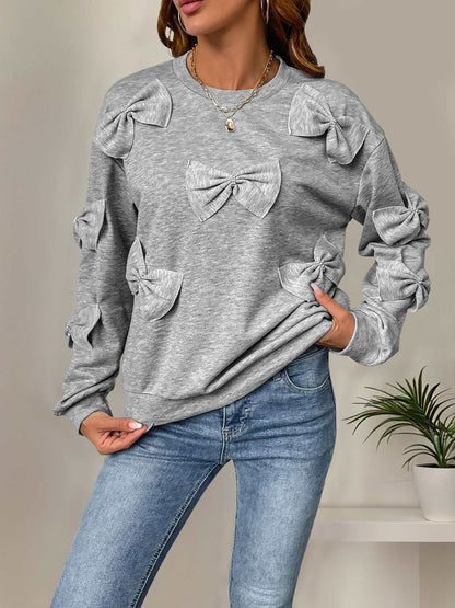 Bows Oversized Crewneck Long Sleeve Sweatshirt | Perfect for Everyday