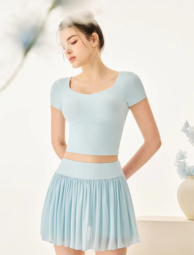 Activewear Set with Short Sleeve Crop T-Shirt and Skirt