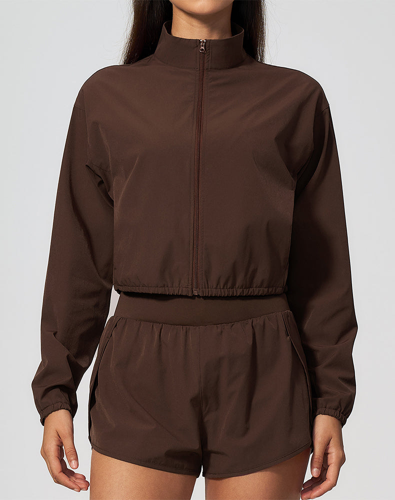 Athletic Cropped Jacket Track Zip Up Sport Long Sleeve Coat