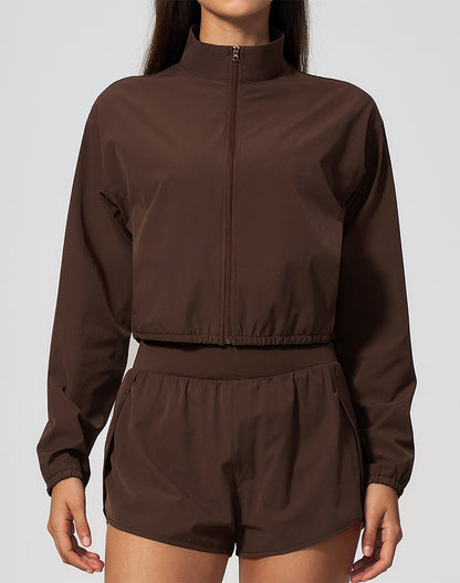 Athletic Cropped Jacket Track Zip Up Sport Long Sleeve Coat