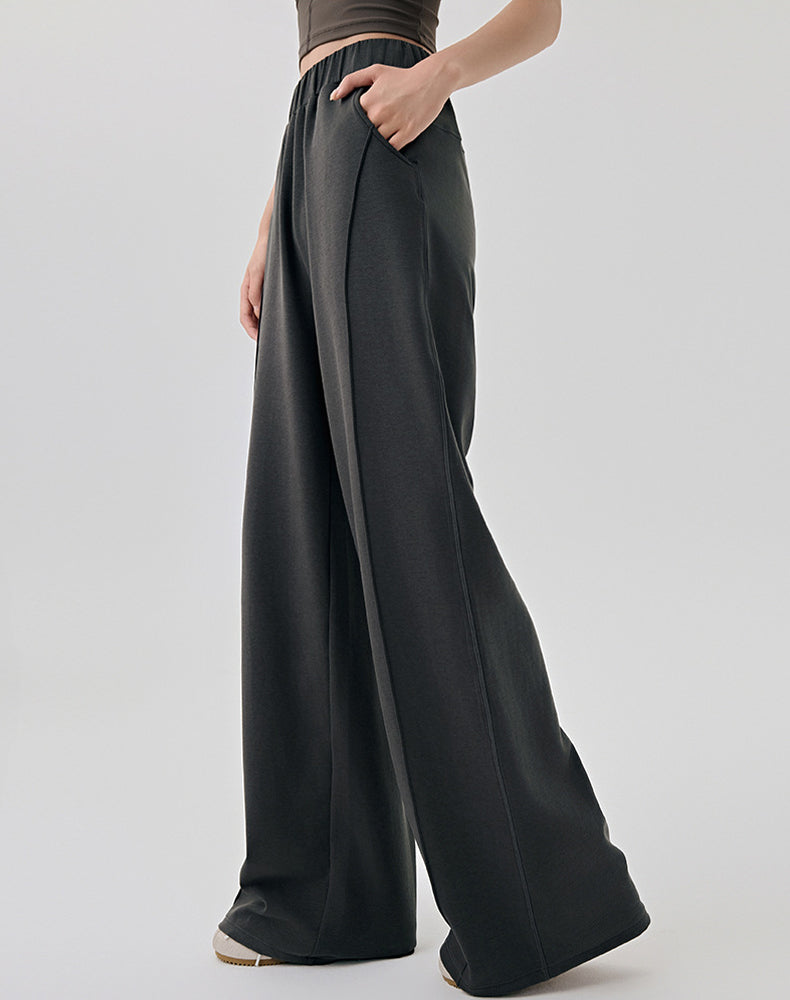 Casual Elastic Waist Wide Leg Sweatpants with Pockets