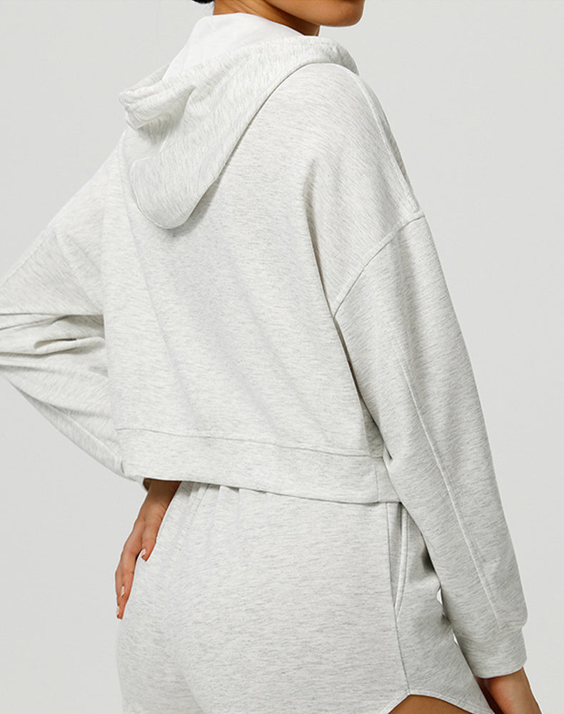 Long Sleeve Hooded Zip Up Casual Crop Coat with Pockets