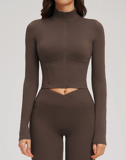 Full Zip Running Jackets Slim Fit Cropped Athletic Tops