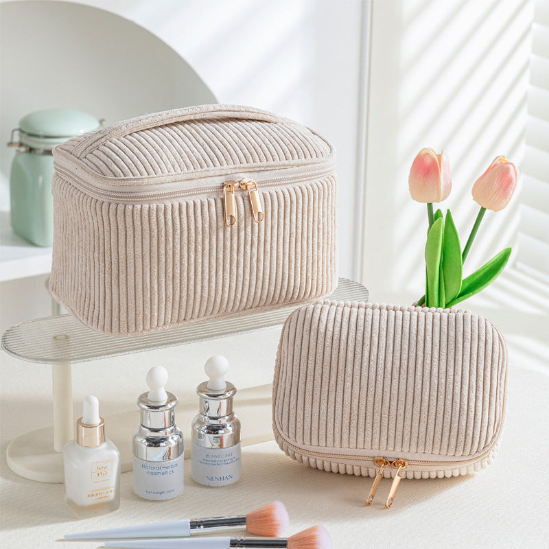 Large Capacity Corduroy Makeup Bag | Stylish &amp; Spacious Organizer