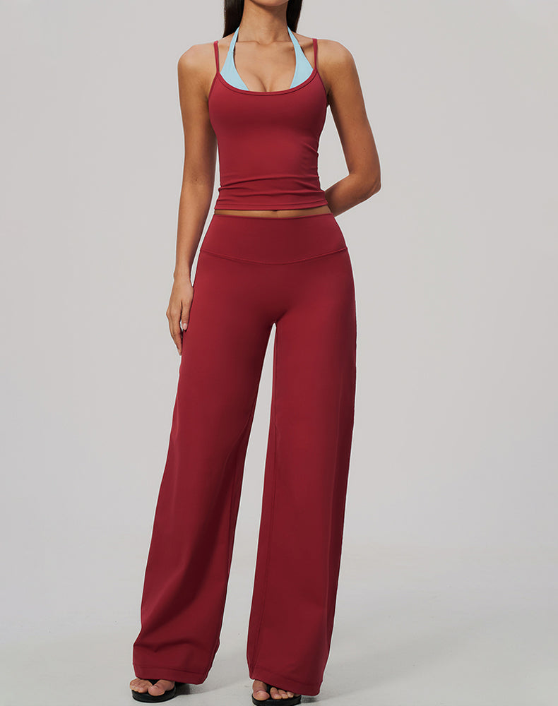 2 Piece Color Block Tank Top and Flare Pant Sets