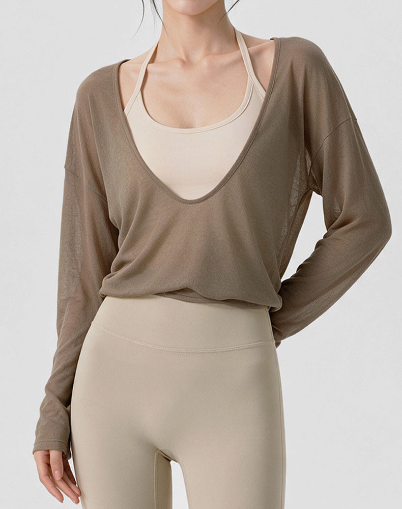 Long Sleeve Sheer Mesh Active Tops