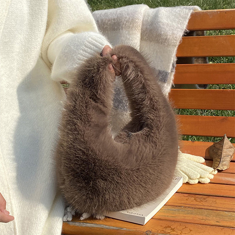 Winter Fluffy Faux Fur Tote Handbag Soft Fuzzy Purse Bag