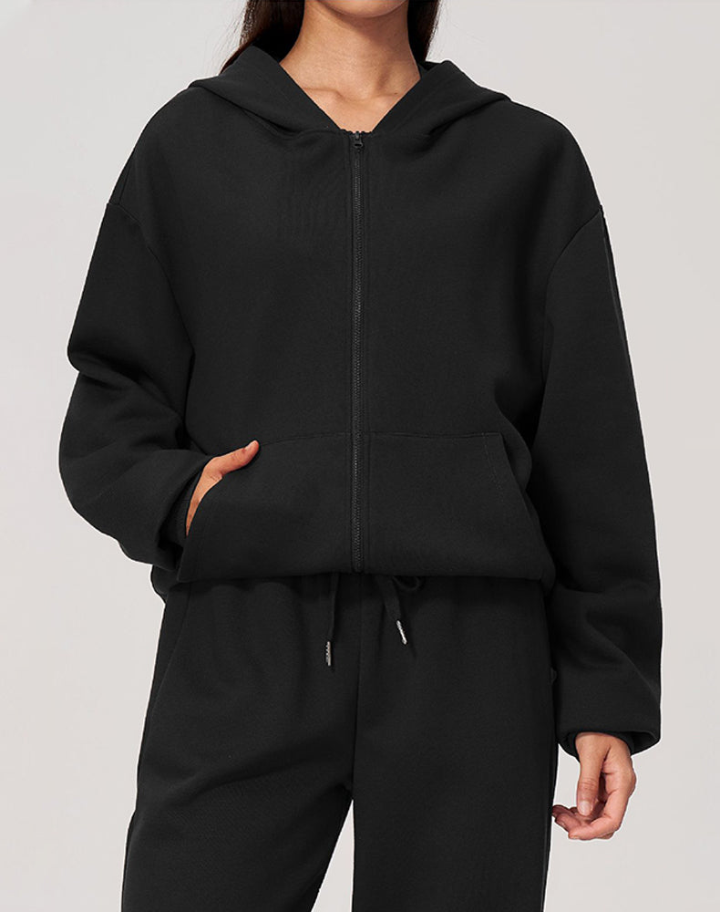 Long Sleeve Full Zip Casual Hooded with Pockets
