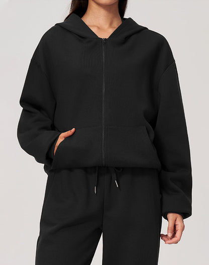 Long Sleeve Full Zip Casual Hooded with Pockets